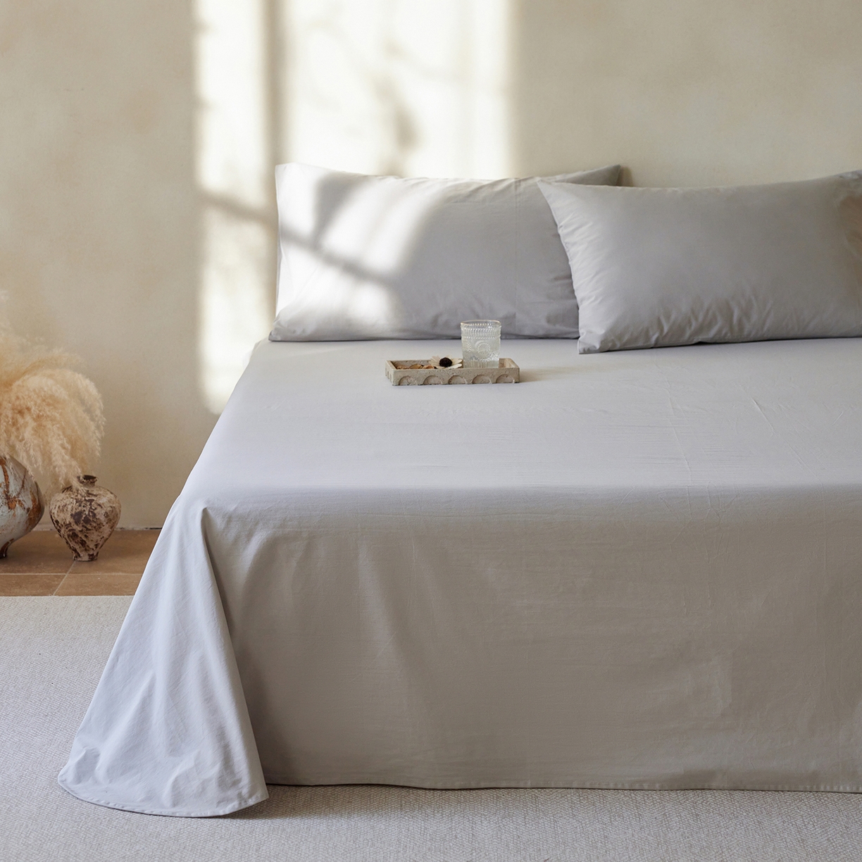 轩和家居 2025新款全棉高支旧感砂洗长绒棉单床单 细雨灰