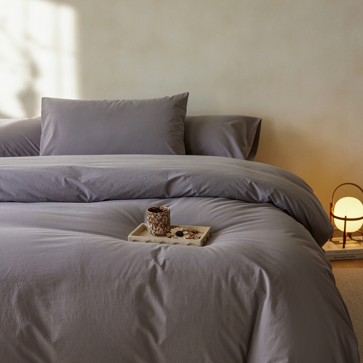 91家纺网 家纺一手货源 找家纺 轩和家居 2025新款全棉高支旧感砂洗长绒棉单被套 暮烟灰