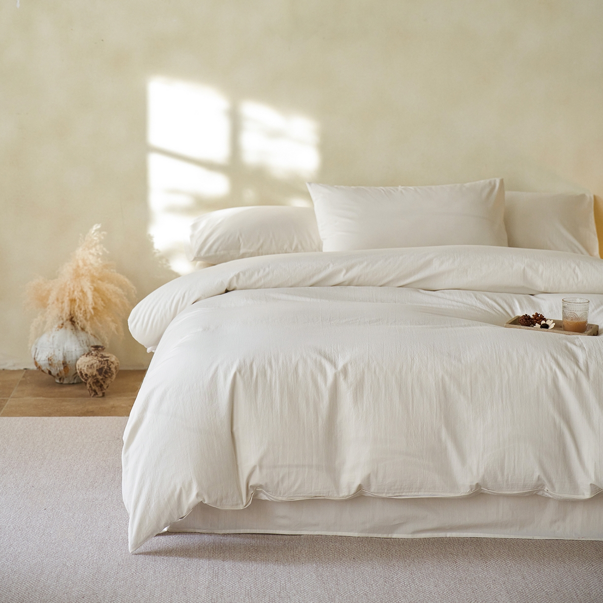 91家纺网 家纺一手货源 找家纺 轩和家居 2025新款全棉高支旧感砂洗长绒棉单被套 浅云白