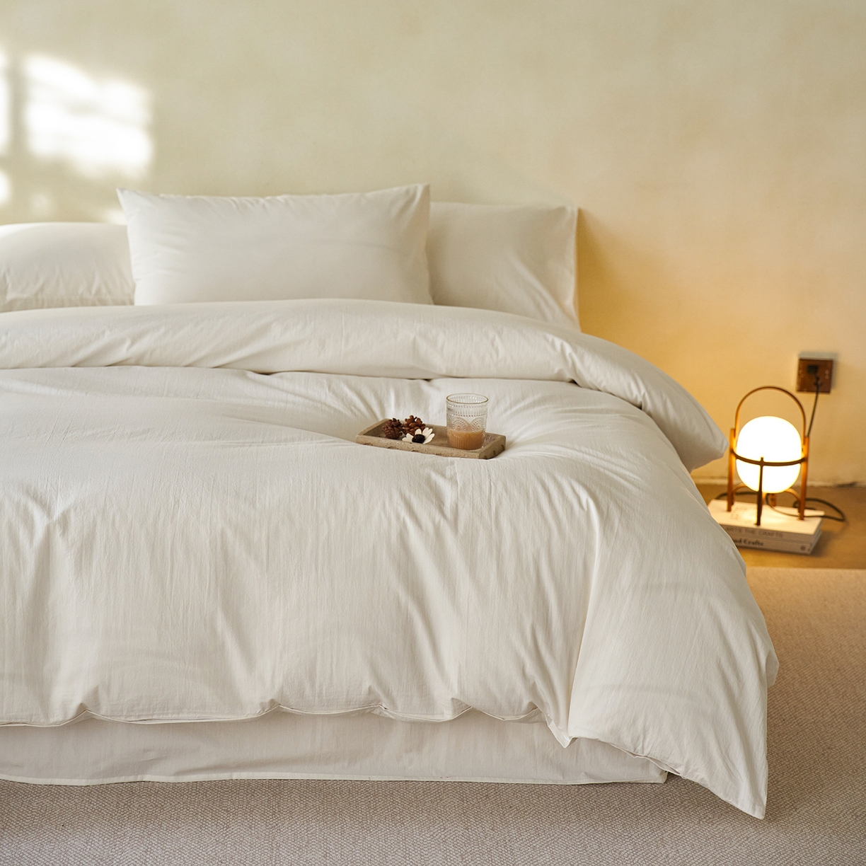 91家纺网 家纺一手货源 找家纺 轩和家居 2025新款全棉高支旧感砂洗长绒棉单被套 浅云白