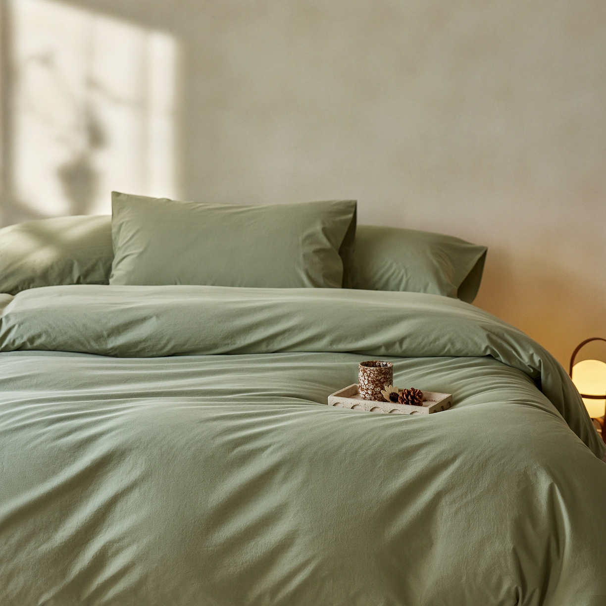 91家纺网 家纺一手货源 找家纺 轩和家居 2025新款全棉高支旧感砂洗长绒棉单被套 青绿色