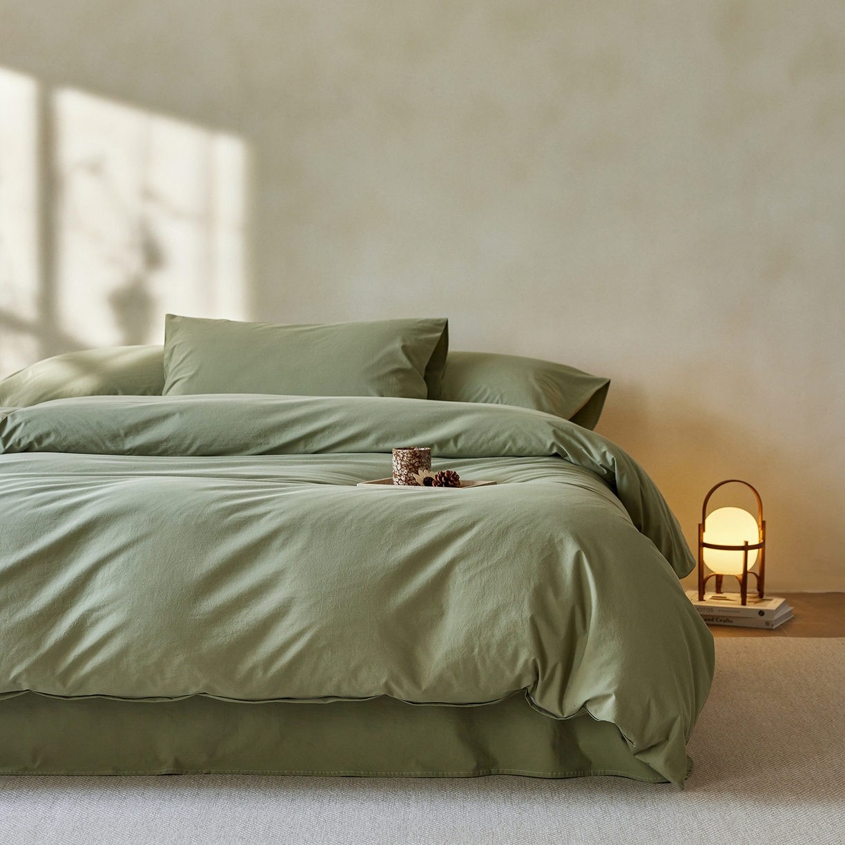 91家纺网 家纺一手货源 找家纺 轩和家居 2025新款全棉高支旧感砂洗长绒棉单被套 青绿色