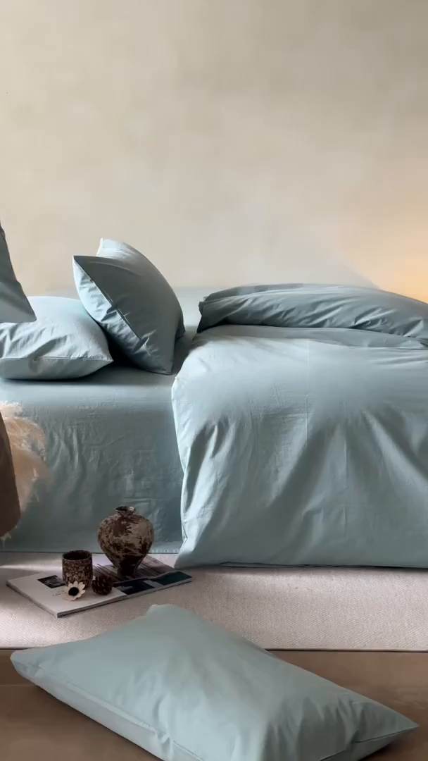 91家纺网 家纺一手货源 找家纺 轩和家居 2025新款全棉高支旧感砂洗长绒棉单被套 松石绿