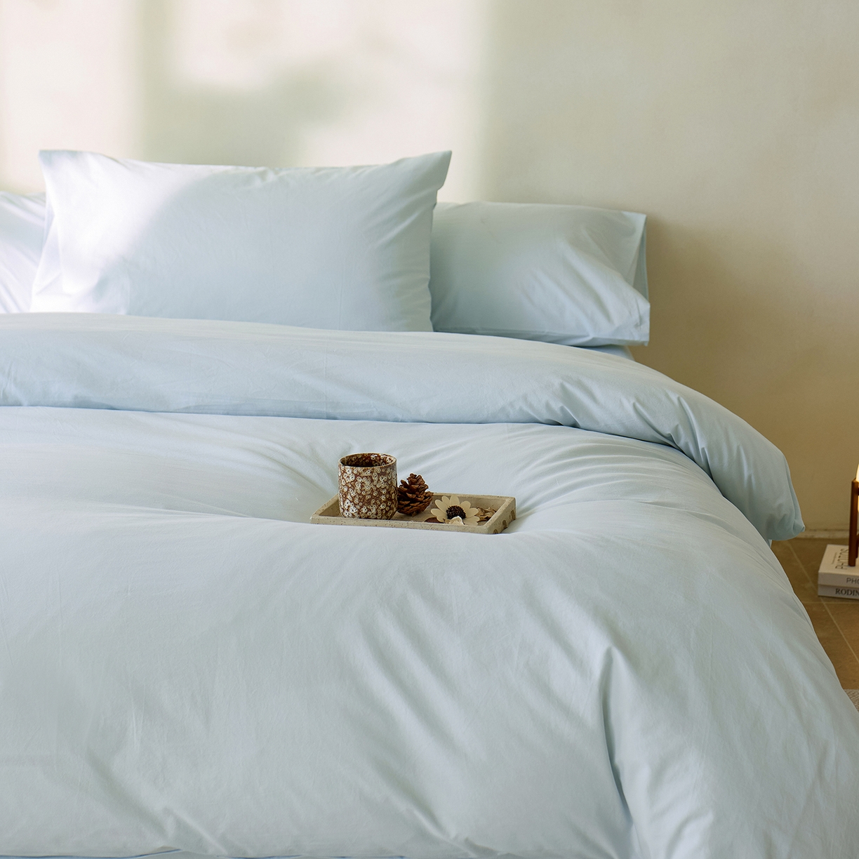 91家纺网 家纺一手货源 找家纺 轩和家居 2025新款全棉高支旧感砂洗长绒棉单被套 天空蓝