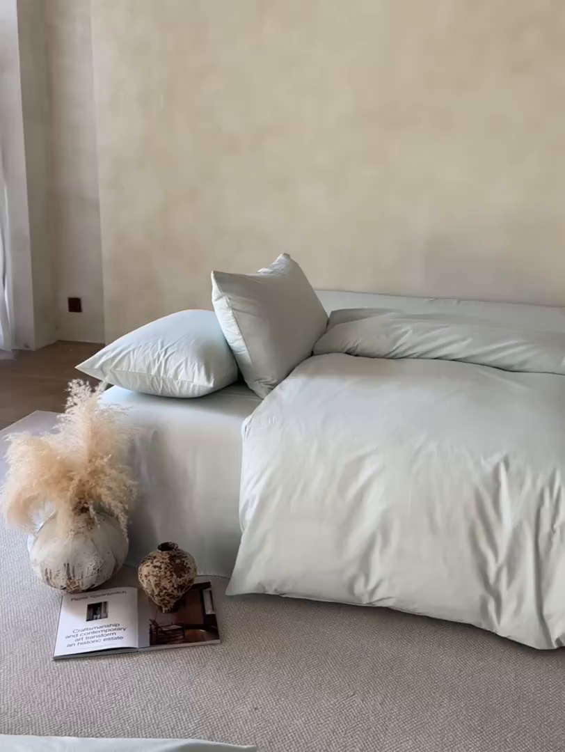 91家纺网 家纺一手货源 找家纺 轩和家居 2025新款全棉高支旧感砂洗长绒棉单被套 天空蓝