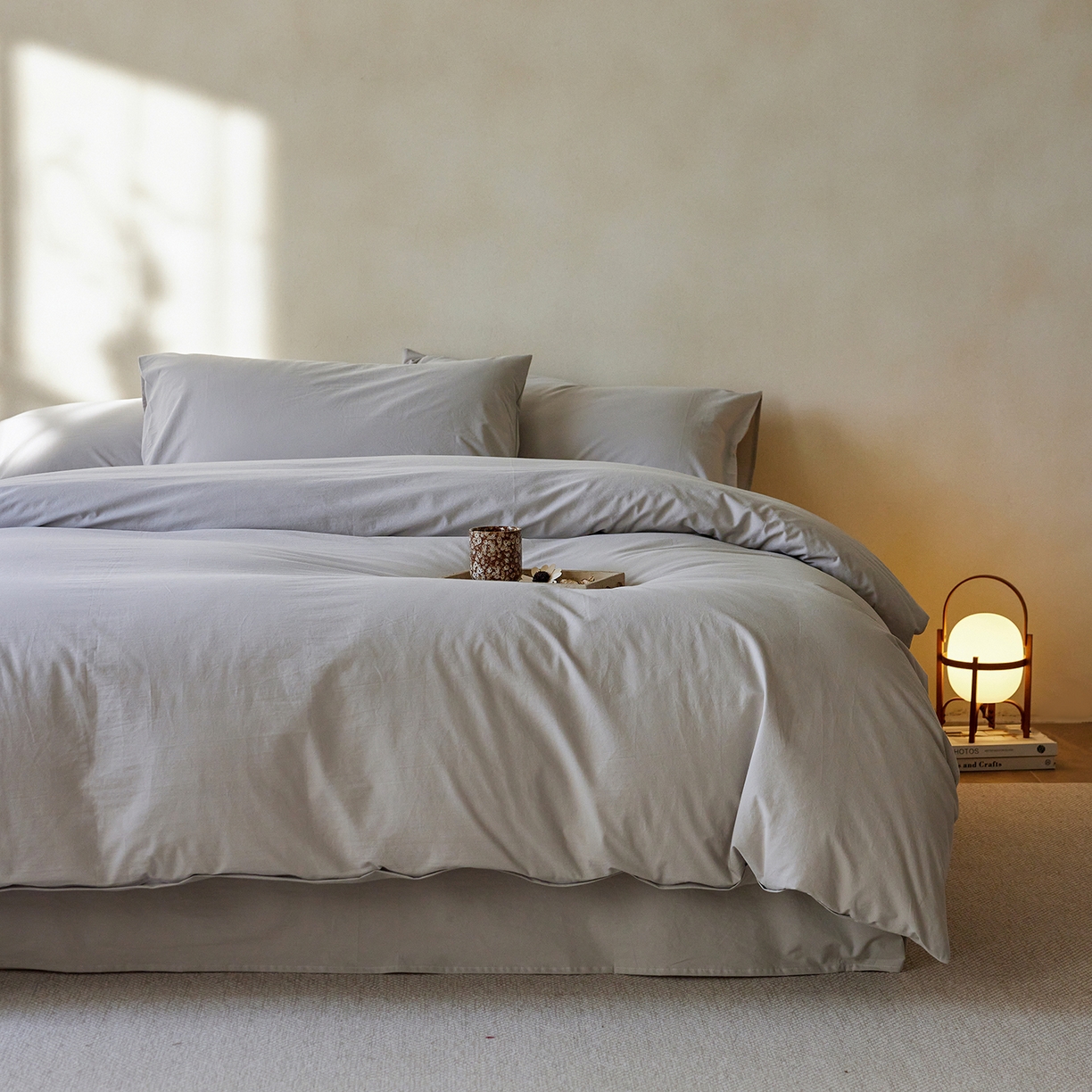 91家纺网 家纺一手货源 找家纺 轩和家居 2025新款全棉高支旧感砂洗长绒棉单被套 细雨灰