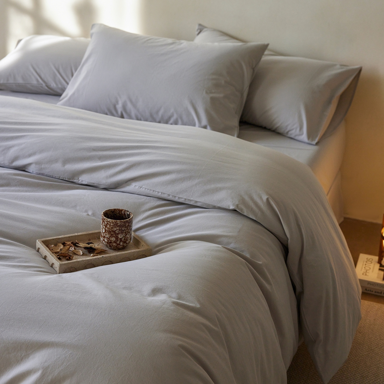 91家纺网 家纺一手货源 找家纺 轩和家居 2025新款全棉高支旧感砂洗长绒棉单被套 细雨灰