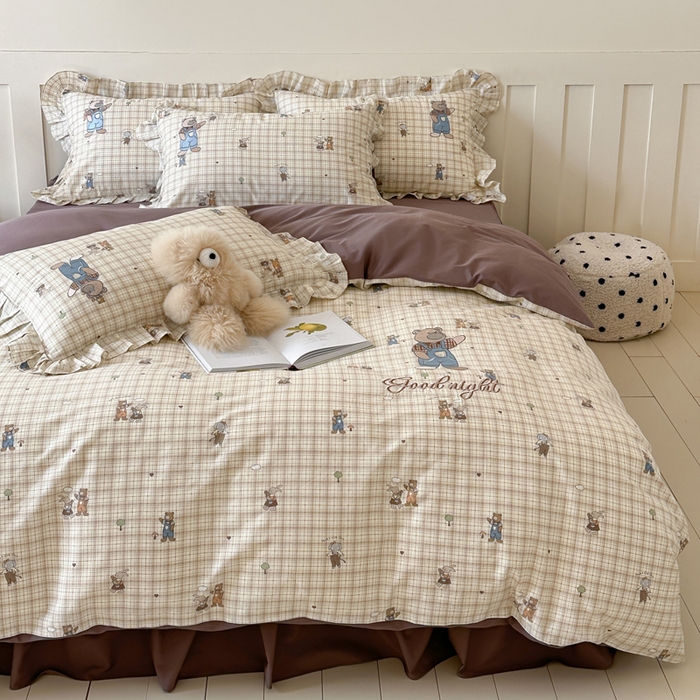 91家纺网 家纺一手货源 找家纺 （总）咏绒家纺工厂店 2025新款全棉卡通刺绣荷叶边床裙款四件套