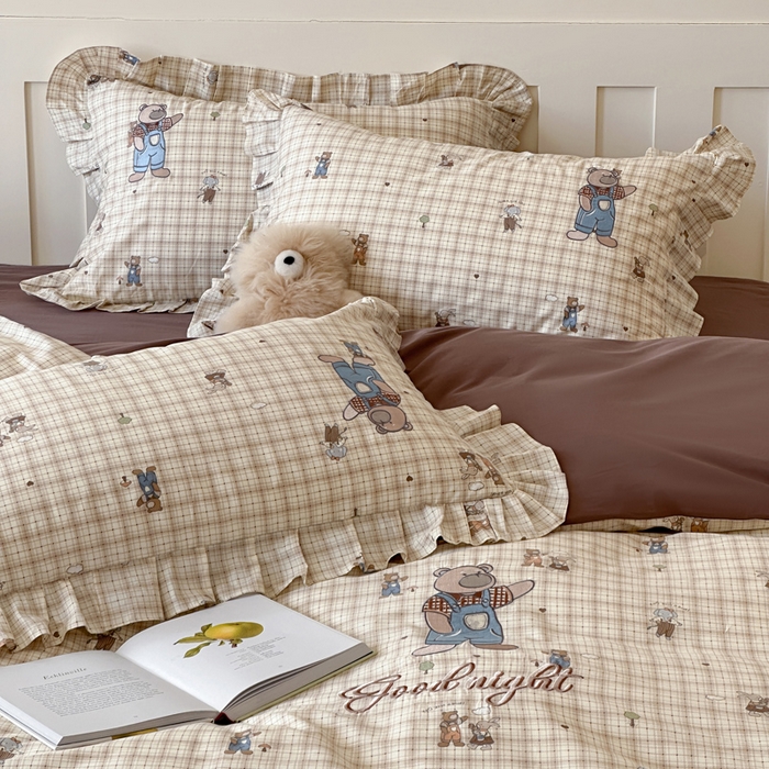 91家纺网 家纺一手货源 找家纺 （总）咏绒家纺工厂店 2025新款全棉卡通刺绣荷叶边床裙款四件套