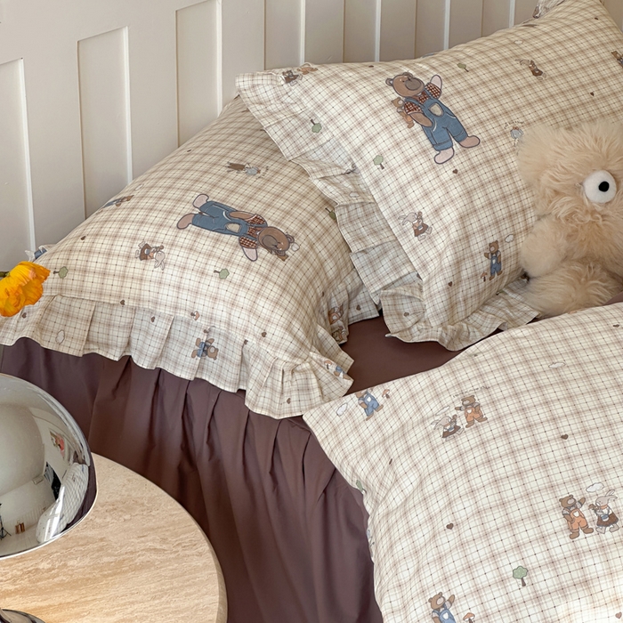 91家纺网 家纺一手货源 找家纺 （总）咏绒家纺工厂店 2025新款全棉卡通刺绣荷叶边床裙款四件套