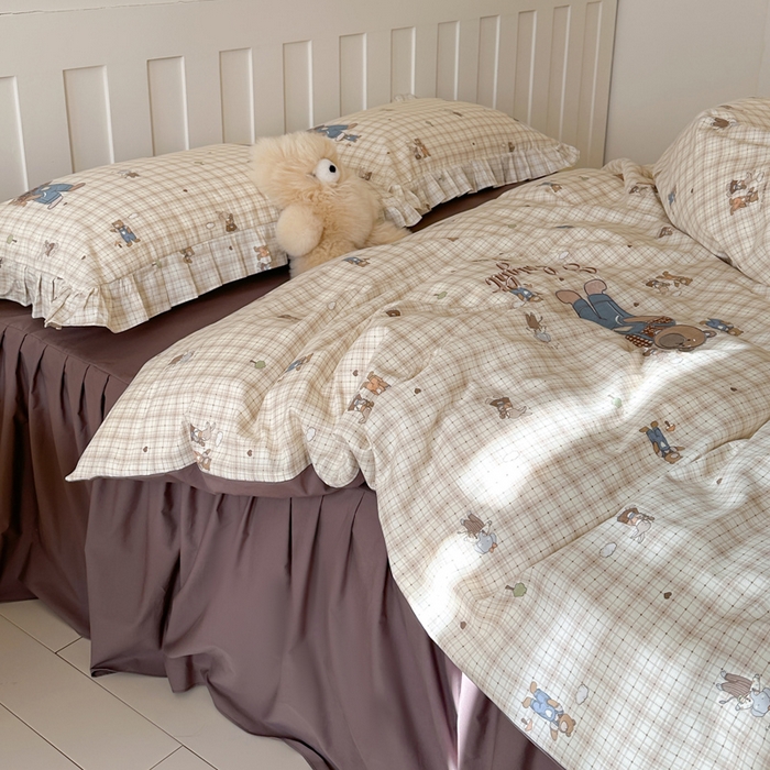 91家纺网 家纺一手货源 找家纺 （总）咏绒家纺工厂店 2025新款全棉卡通刺绣荷叶边床裙款四件套