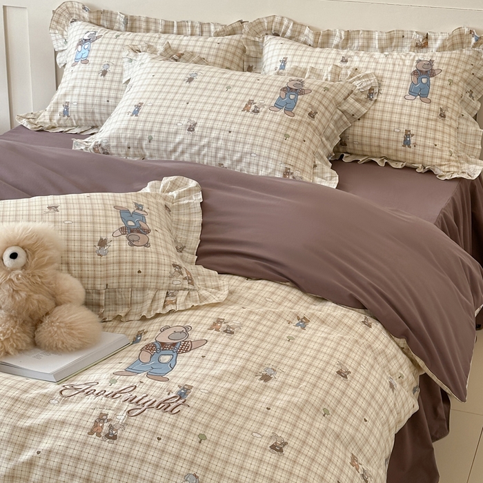 91家纺网 家纺一手货源 找家纺 （总）咏绒家纺工厂店 2025新款全棉卡通刺绣荷叶边床裙款四件套