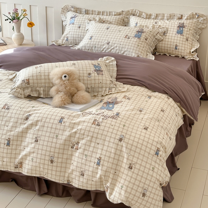 91家纺网 家纺一手货源 找家纺 （总）咏绒家纺工厂店 2025新款全棉卡通刺绣荷叶边床裙款四件套