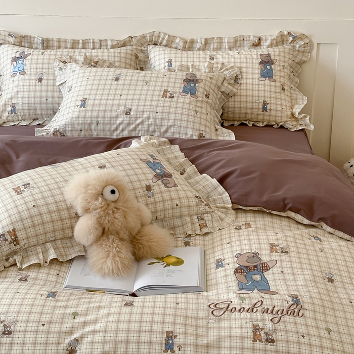 91家纺网 家纺一手货源 找家纺 （总）咏绒家纺工厂店 2025新款全棉卡通刺绣荷叶边床裙款四件套