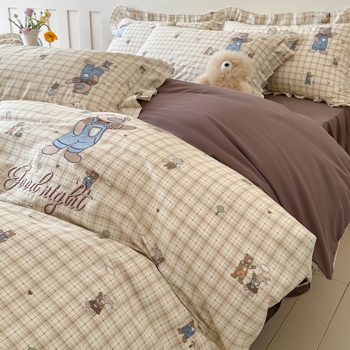 91家纺网 家纺一手货源 找家纺 （总）咏绒家纺工厂店 2025新款全棉卡通刺绣荷叶边床裙款四件套