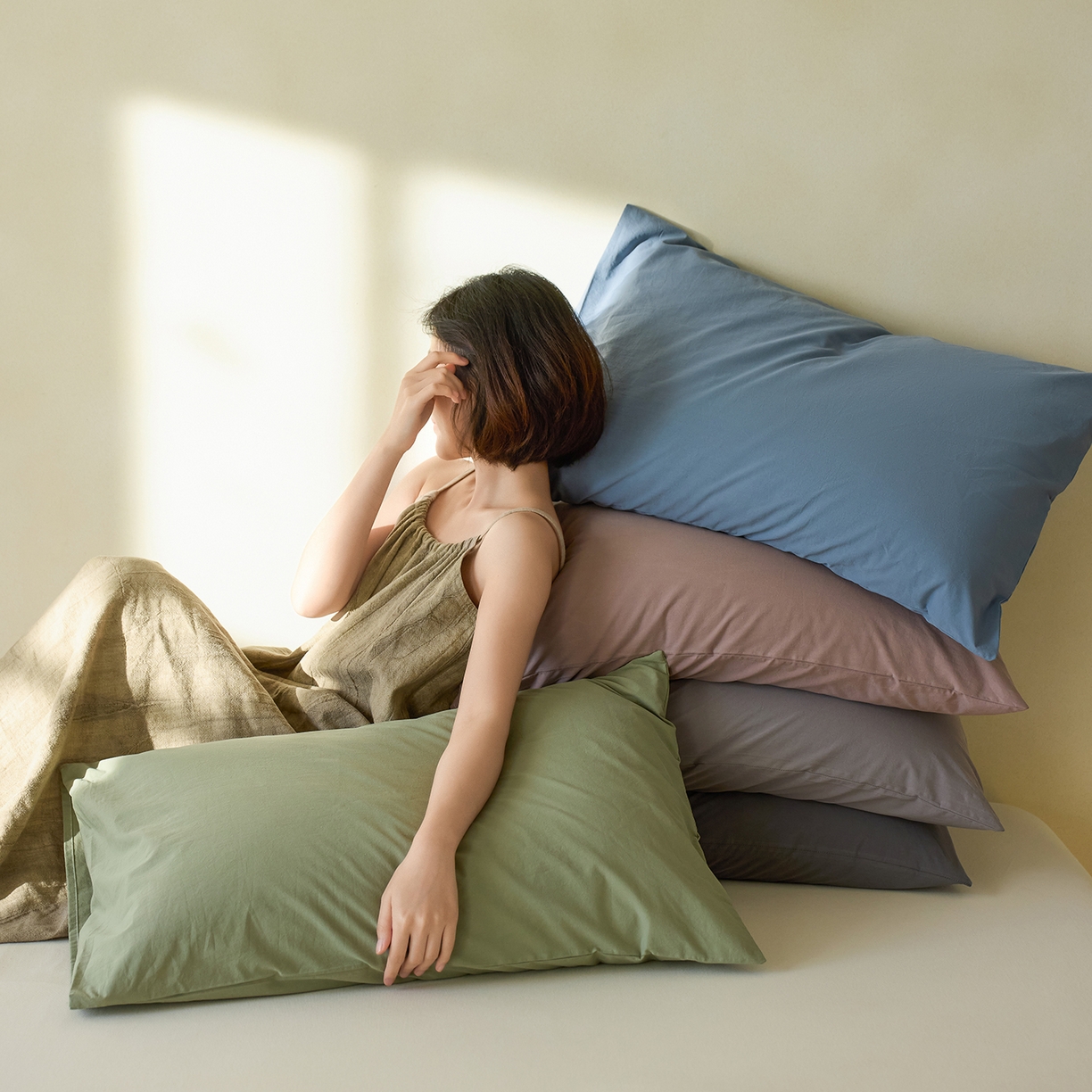 91家纺网 家纺一手货源 找家纺 （总）轩和家居 2025新款全棉高支旧感砂洗长绒棉单枕套