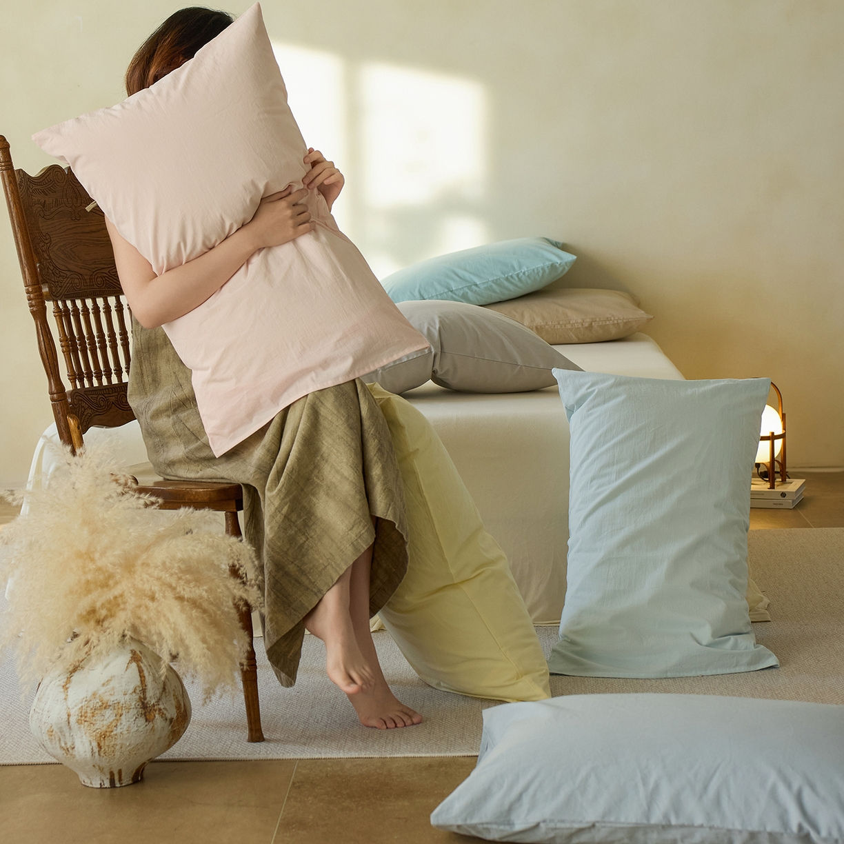 91家纺网 家纺一手货源 找家纺 （总）轩和家居 2025新款全棉高支旧感砂洗长绒棉单枕套