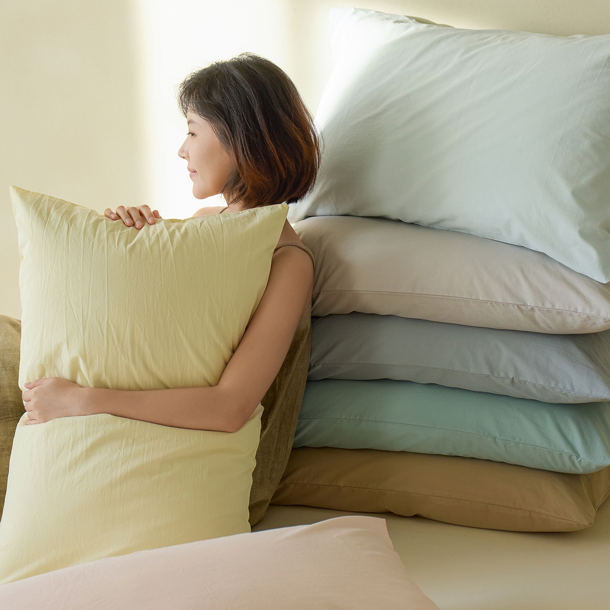 91家纺网 家纺一手货源 找家纺 （总）轩和家居 2025新款全棉高支旧感砂洗长绒棉单枕套