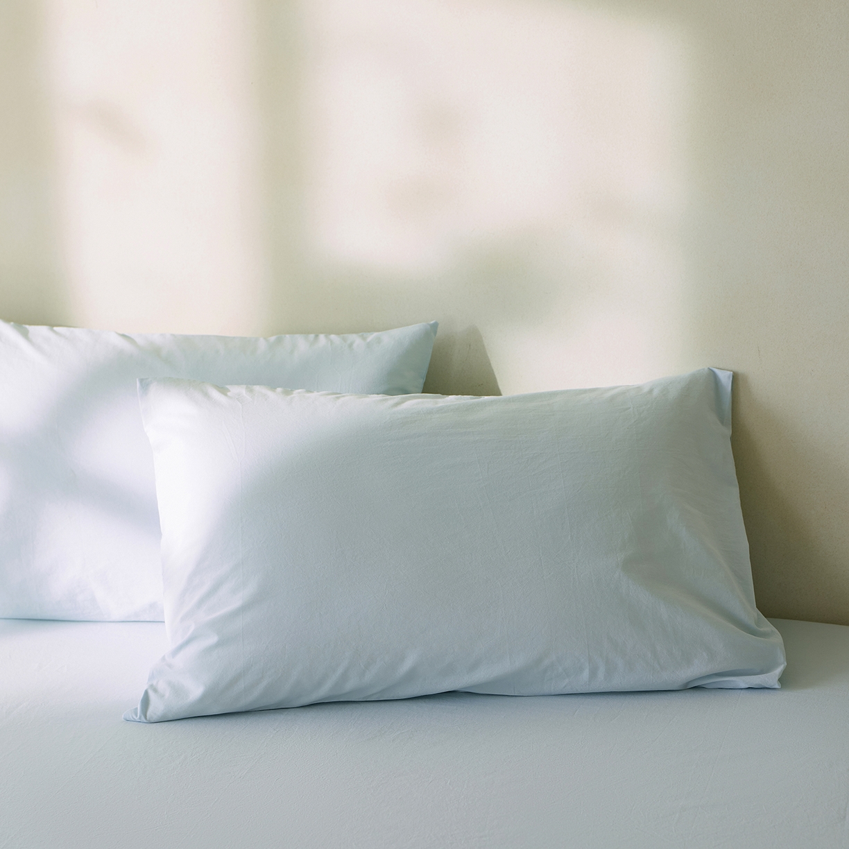 轩和家居 2025新款全棉高支旧感砂洗长绒棉单枕套 天空蓝