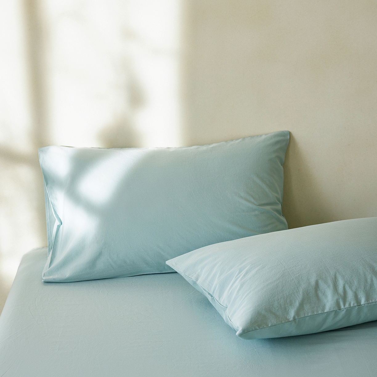 91家纺网 家纺一手货源 找家纺 轩和家居 2025新款全棉高支旧感砂洗长绒棉单枕套 松石绿