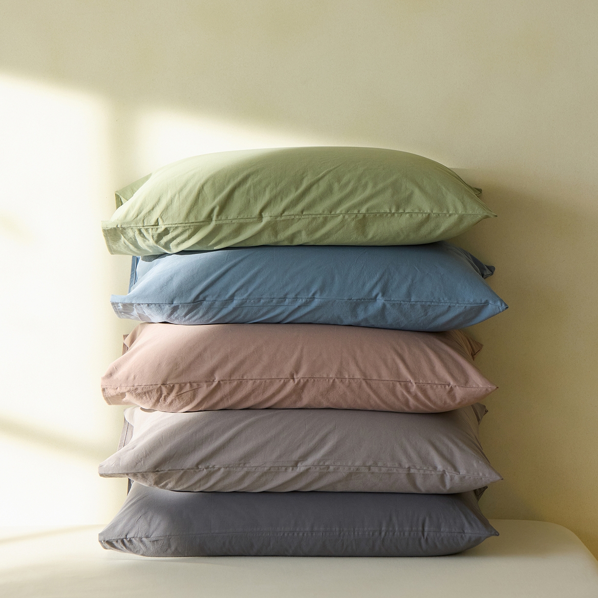 91家纺网 家纺一手货源 找家纺 轩和家居 2025新款全棉高支旧感砂洗长绒棉单枕套 组合