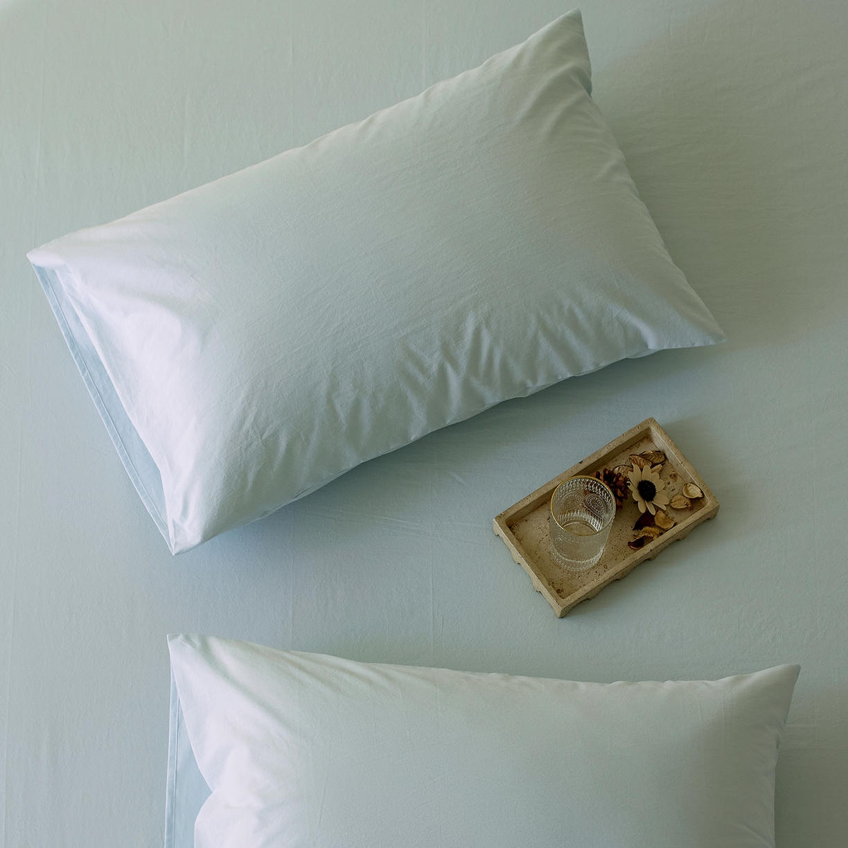 91家纺网 家纺一手货源 找家纺 轩和家居 2025新款全棉高支旧感砂洗长绒棉单枕套 天空蓝