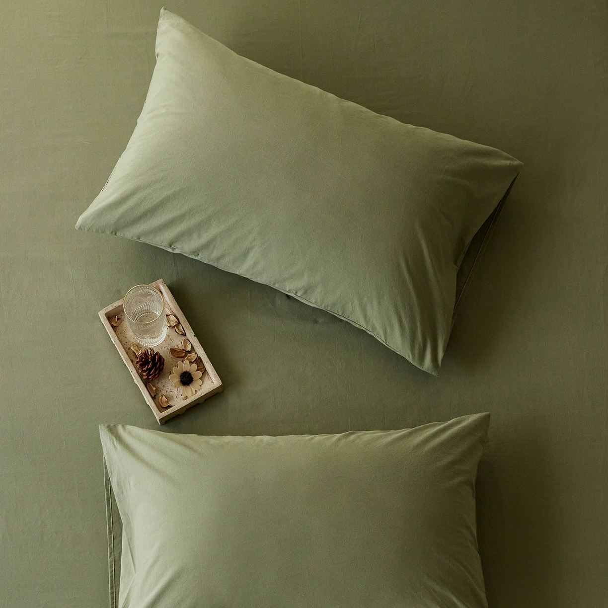 91家纺网 家纺一手货源 找家纺 轩和家居 2025新款全棉高支旧感砂洗长绒棉单枕套 青绿色