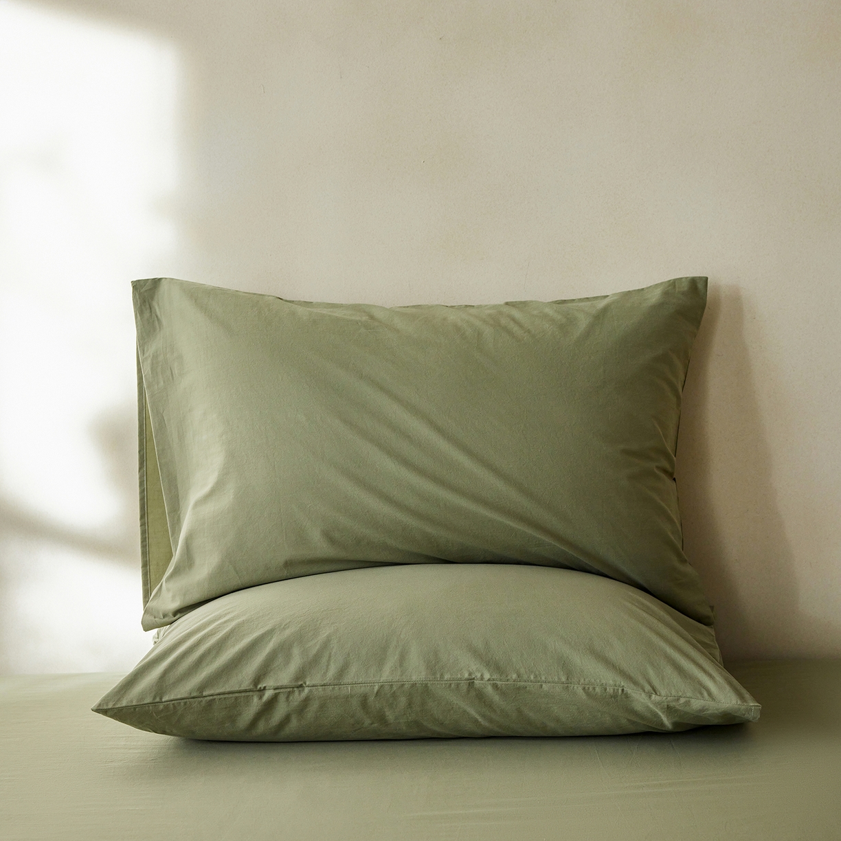 91家纺网 家纺一手货源 找家纺 轩和家居 2025新款全棉高支旧感砂洗长绒棉单枕套 青绿色