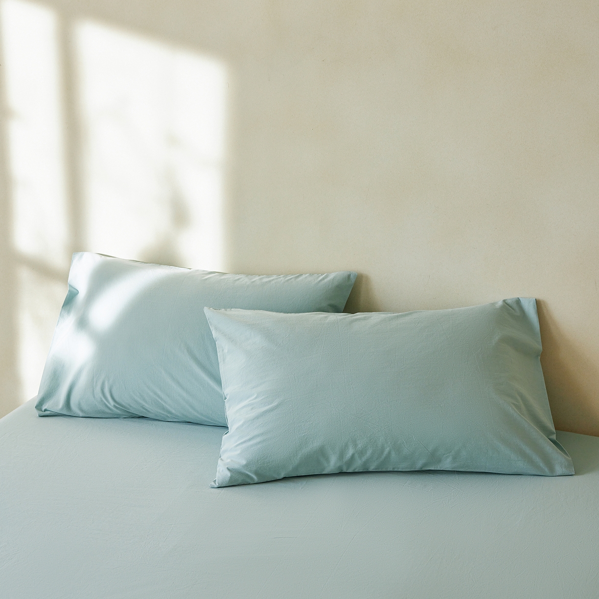 轩和家居 2025新款全棉高支旧感砂洗长绒棉单枕套 松石绿