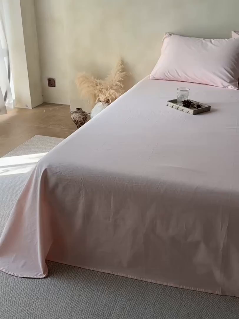 91家纺网 家纺一手货源 找家纺 轩和家居 2025新款全棉高支旧感砂洗长绒棉单枕套 薄樱粉