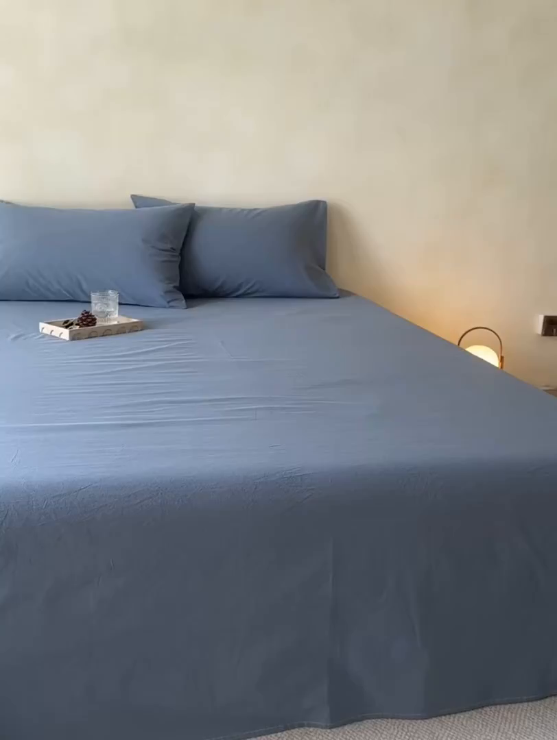 91家纺网 家纺一手货源 找家纺 轩和家居 2025新款全棉高支旧感砂洗长绒棉单枕套 霁兰色