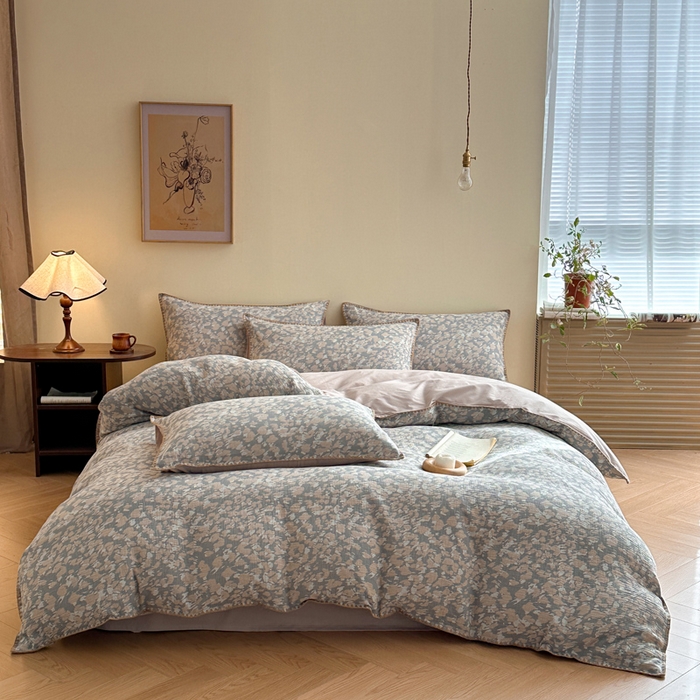 91家纺网 家纺一手货源 找家纺 （总）咏绒家纺工厂店 2025新款贝壳绣全棉A类三层纱提花款四件套