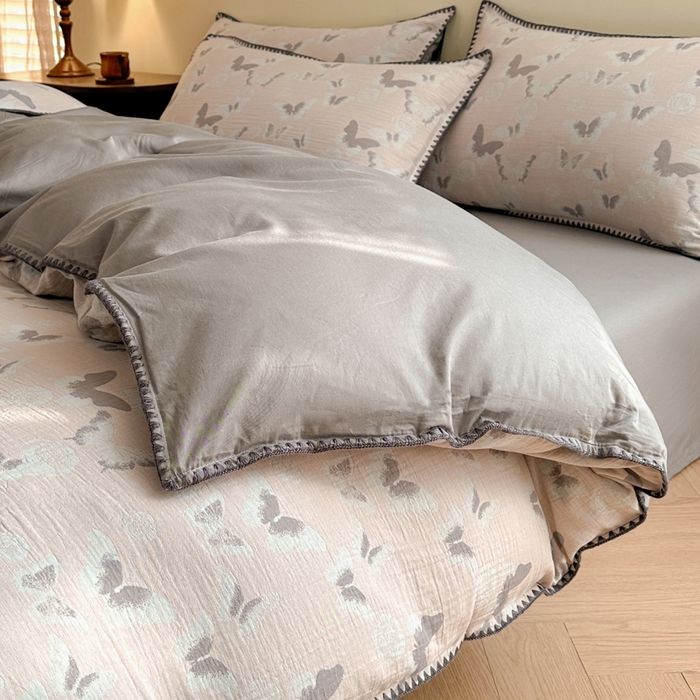 91家纺网 家纺一手货源 找家纺 （总）咏绒家纺工厂店 2025新款贝壳绣全棉A类三层纱提花款四件套