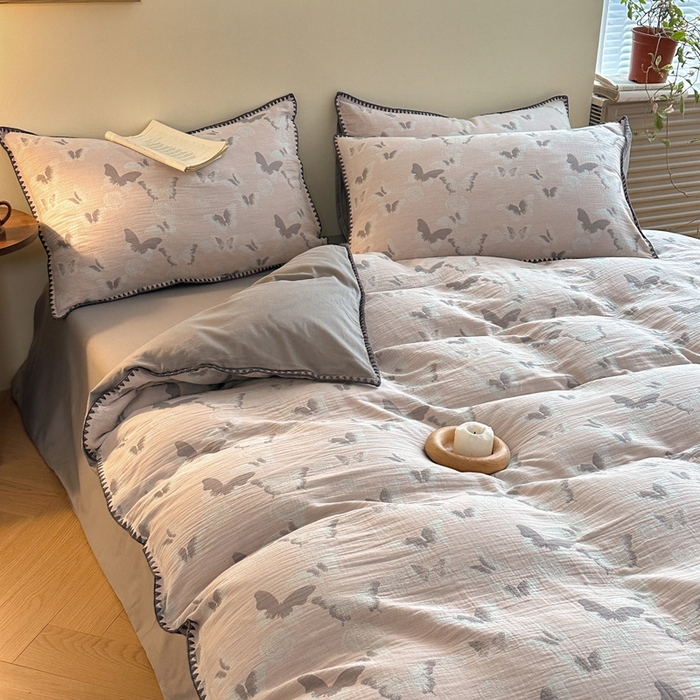 91家纺网 家纺一手货源 找家纺 （总）咏绒家纺工厂店 2025新款贝壳绣全棉A类三层纱提花款四件套