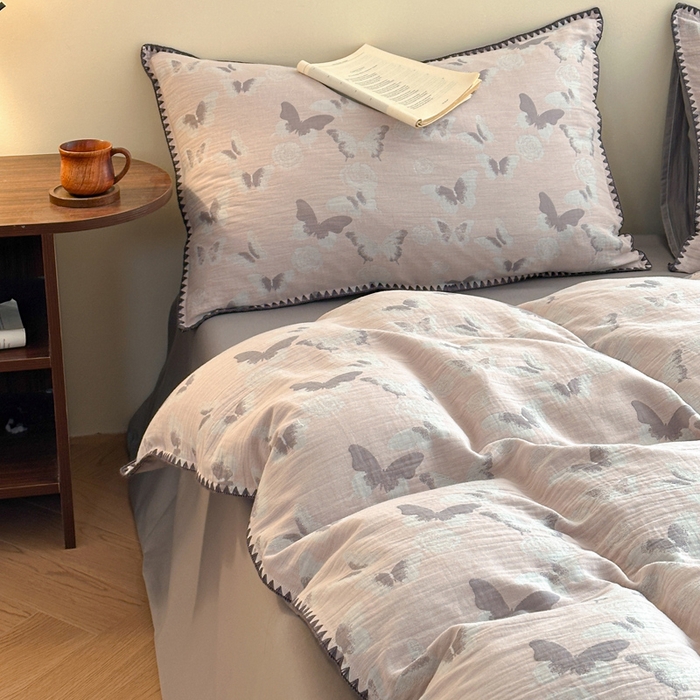 91家纺网 家纺一手货源 找家纺 （总）咏绒家纺工厂店 2025新款贝壳绣全棉A类三层纱提花款四件套