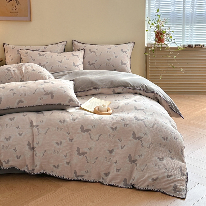 91家纺网 家纺一手货源 找家纺 （总）咏绒家纺工厂店 2025新款贝壳绣全棉A类三层纱提花款四件套