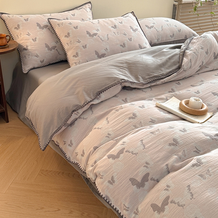 91家纺网 家纺一手货源 找家纺 （总）咏绒家纺工厂店 2025新款贝壳绣全棉A类三层纱提花款四件套