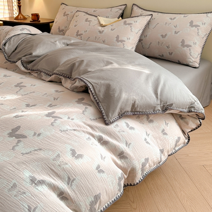 91家纺网 家纺一手货源 找家纺 （总）咏绒家纺工厂店 2025新款贝壳绣全棉A类三层纱提花款四件套