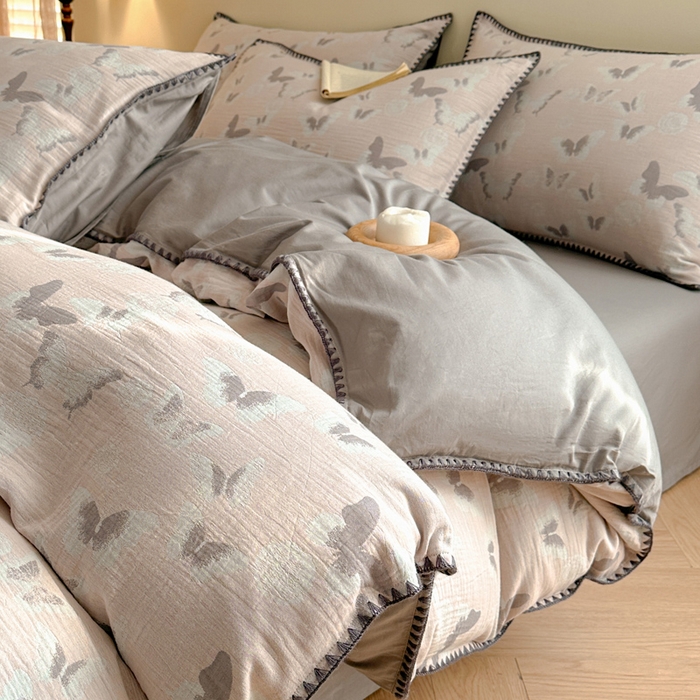 91家纺网 家纺一手货源 找家纺 （总）咏绒家纺工厂店 2025新款贝壳绣全棉A类三层纱提花款四件套