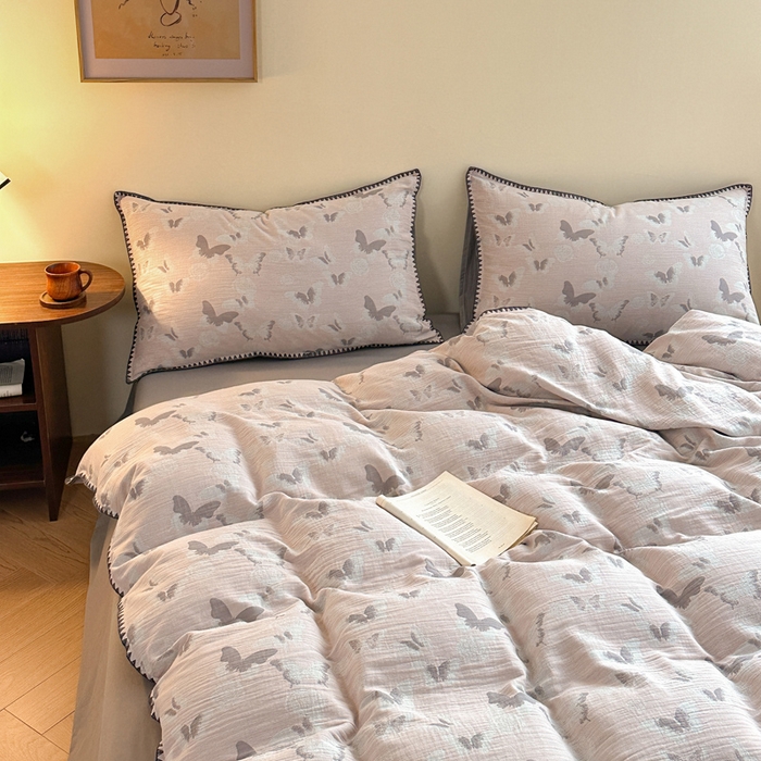 91家纺网 家纺一手货源 找家纺 （总）咏绒家纺工厂店 2025新款贝壳绣全棉A类三层纱提花款四件套