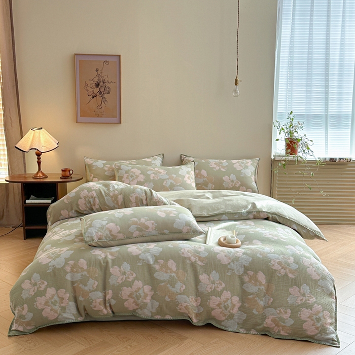 91家纺网 家纺一手货源 找家纺 （总）咏绒家纺工厂店 2025新款贝壳绣全棉A类三层纱提花款四件套