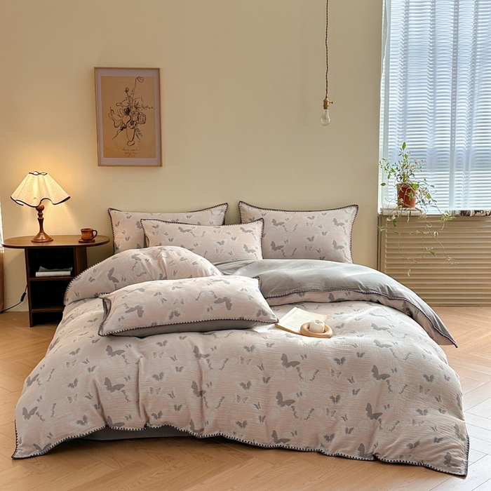 （总）咏绒家纺工厂店 2025新款贝壳绣全棉A类三层纱提花款四件套