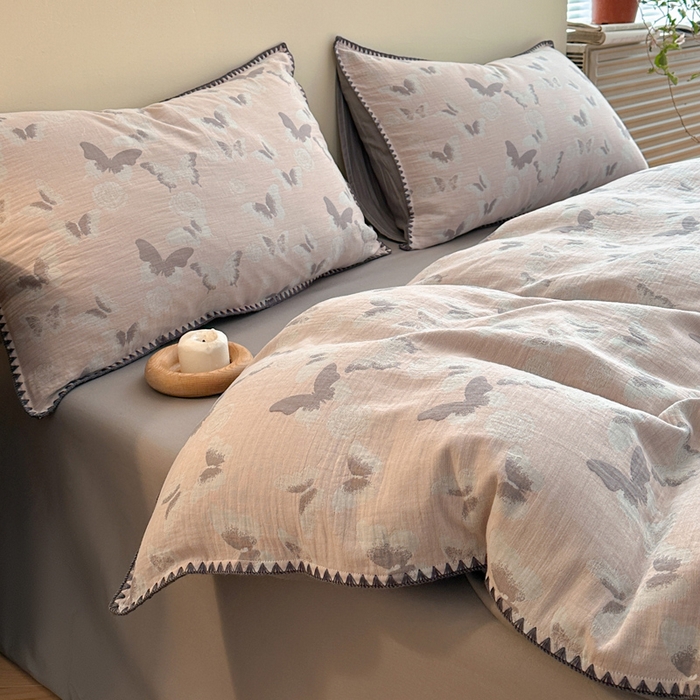 91家纺网 家纺一手货源 找家纺 （总）咏绒家纺工厂店 2025新款贝壳绣全棉A类三层纱提花款四件套