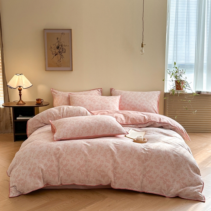 91家纺网 家纺一手货源 找家纺 （总）咏绒家纺工厂店 2025新款贝壳绣全棉A类三层纱提花款四件套