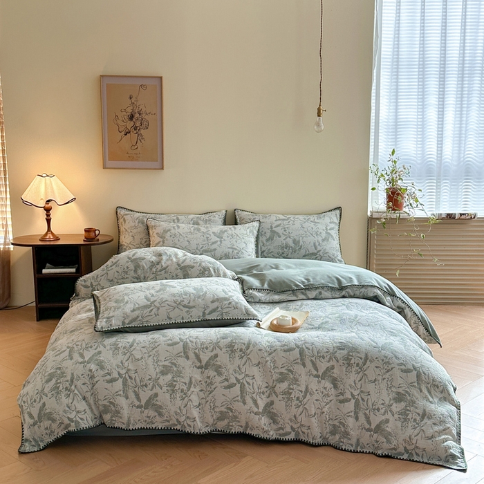 91家纺网 家纺一手货源 找家纺 （总）咏绒家纺工厂店 2025新款贝壳绣全棉A类三层纱提花款四件套