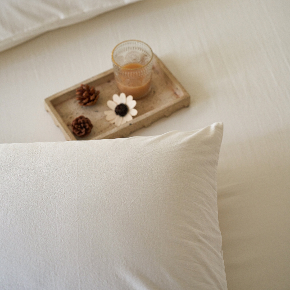 91家纺网 家纺一手货源 找家纺 轩和家居 2025新款全棉高支旧感砂洗长绒棉单枕套 浅云白