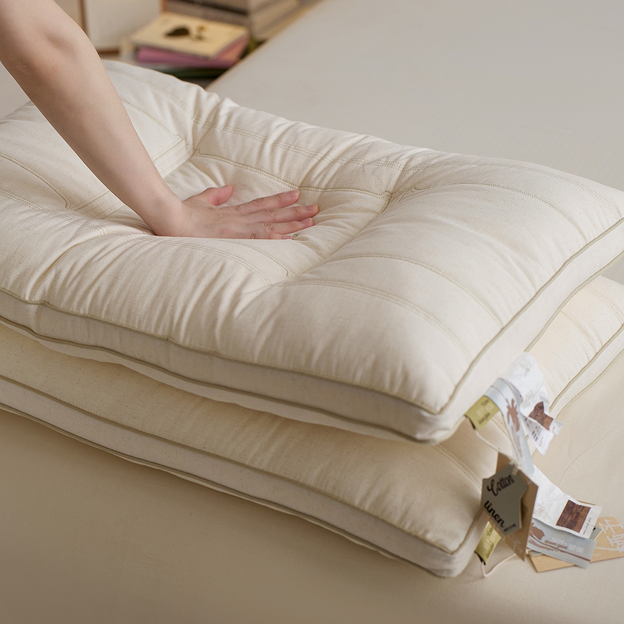 91家纺网 家纺一手货源 找家纺 （总）北鸣有鱼枕芯馆 2025新款麻棉分区护颈枕-清风竹影