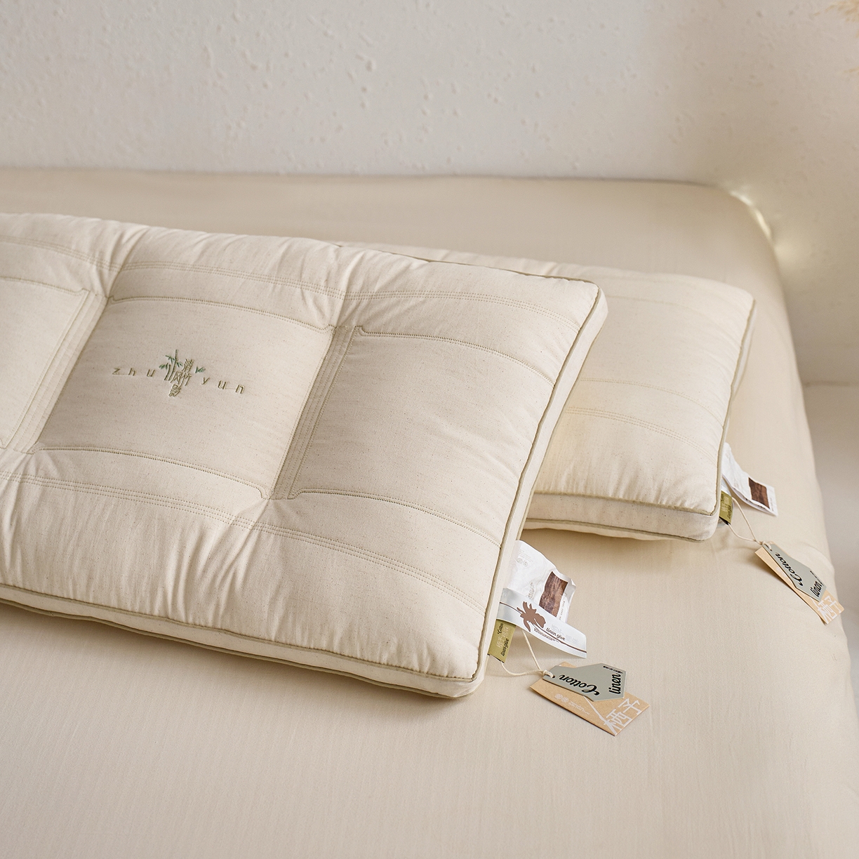 91家纺网 家纺一手货源 找家纺 （总）北鸣有鱼枕芯馆 2025新款麻棉分区护颈枕-清风竹影