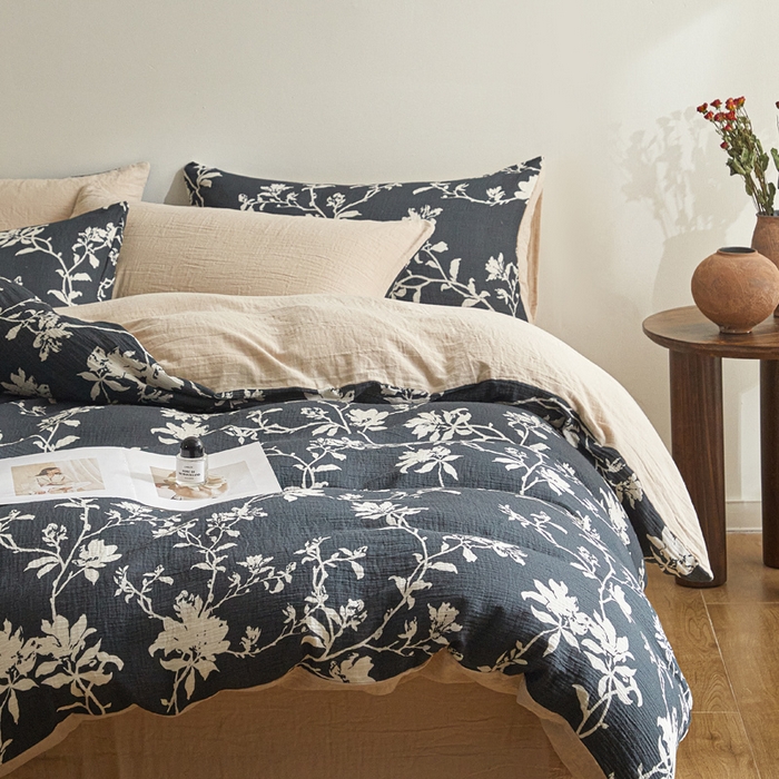 91家纺网 家纺一手货源 找家纺 （总）咏绒家纺工厂店 2025新款全棉双层皱皱纱现代中古风数码四件套