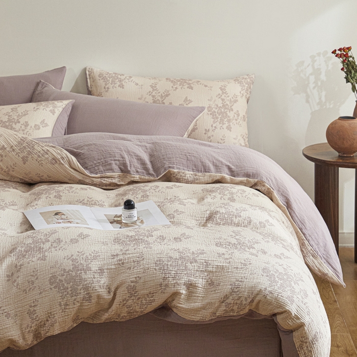 91家纺网 家纺一手货源 找家纺 （总）咏绒家纺工厂店 2025新款全棉双层皱皱纱现代中古风数码四件套